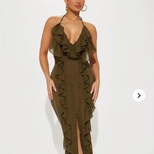 Fashion Nova Devine Ruffle Maxi Dress - Olive